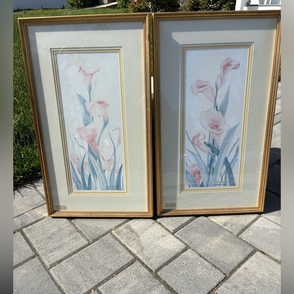 set of 2 framed wall art (floral, Cala Lillies) Signed By Debbie Copeland